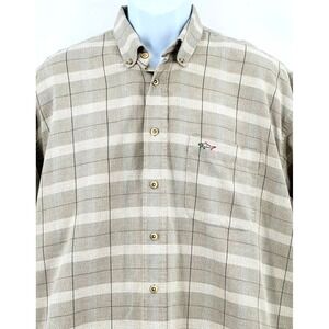 GREG NORMAN Men's L Cotton Beige & Brown Plaid Button Down Long Sleeve Shirt